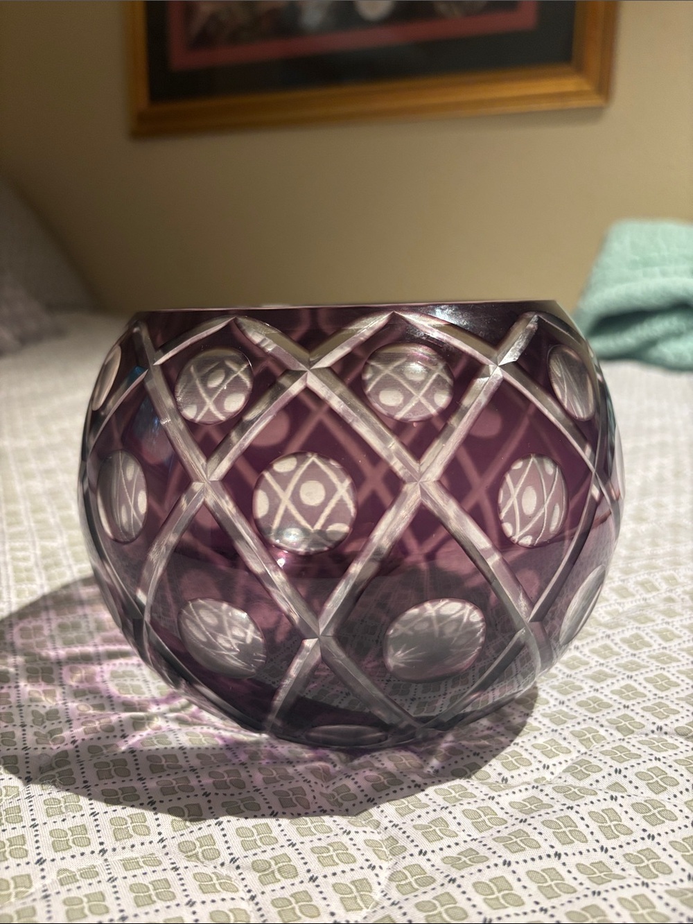 Vintage Gorham crystal Lady Anne amethyst cut-to-clear rose bowl base